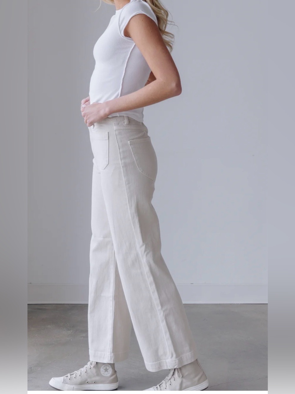 ROLLA'S Neutral Light Gray High-Rise Wide Leg jeans